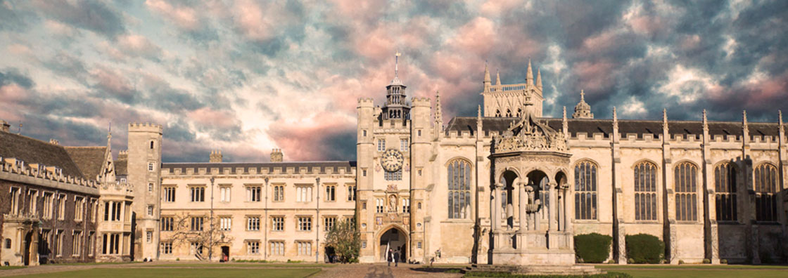 Main campus with blue and red sky